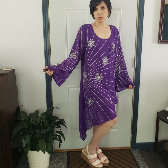 Vintage 70s Dressy Bell Sleeve Top and Pants Set - Picture 4 of 6